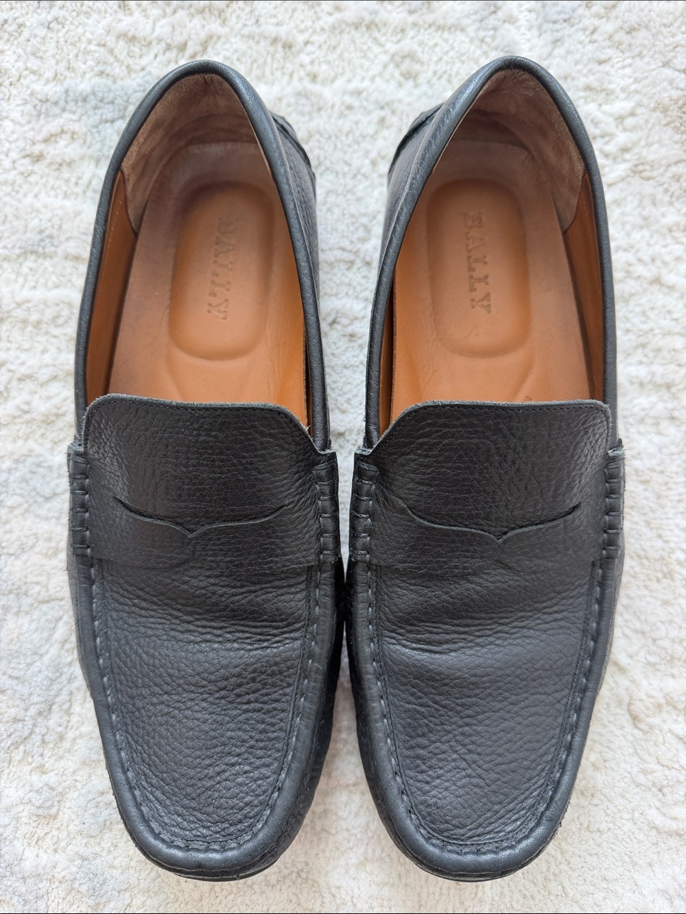 Bally Perceval Black Pebbled Leather Slip-On Loafers